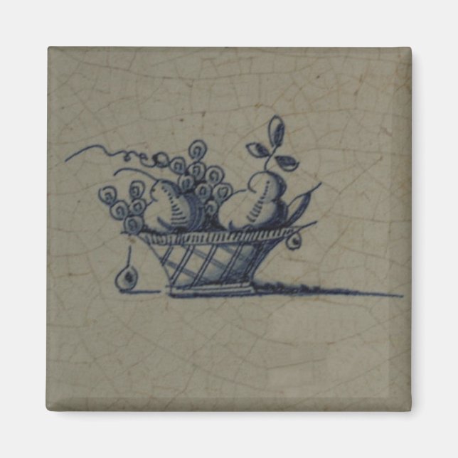 Klassisk antikarian Delft Blue Tile - Fruit Basket Magnet (Framsidan)
