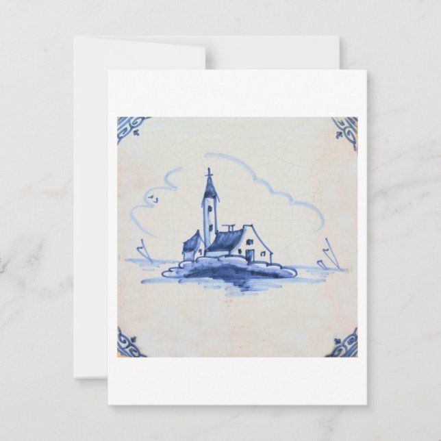 Klassisk antikarian Delft Blue Tile - Kyrkan Inbjudningar (Framsida)