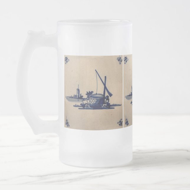Klassisk antikarian Delft Blue Tile - Vatten well Frostat Ölglas (Vänster)