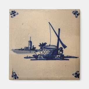 Klassisk antikarian Delft Blue Tile - Vatten well Magnet