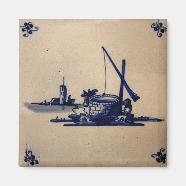 Klassisk antikarian Delft Blue Tile - Vatten well  Magnet (Framsidan)