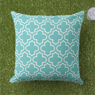 Klassisk Aqua Vit Quatrefoil Trellis Kudde