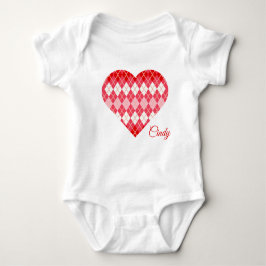 Klassisk Argyle Hearts Big Heart Red and Rosa T Shirt