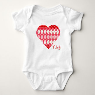 Klassisk Argyle Hearts Big Heart Red and Rosa T Shirt