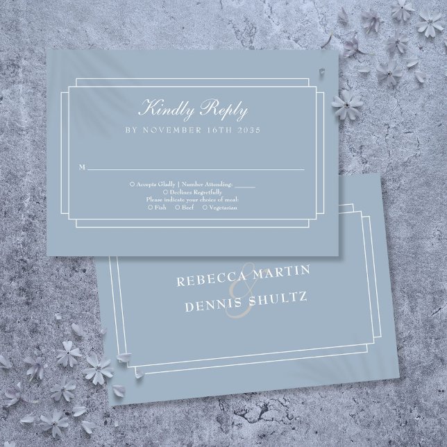 Klassisk Art Deco dammig blå bröllop OSA Kort (Classic Art Deco Dusty Blue Wedding RSVP Card)