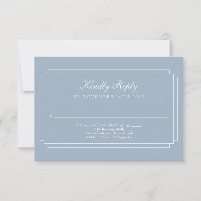 Klassisk Art Deco Dusty Blue Bröllop OSA Kort (Framsida)