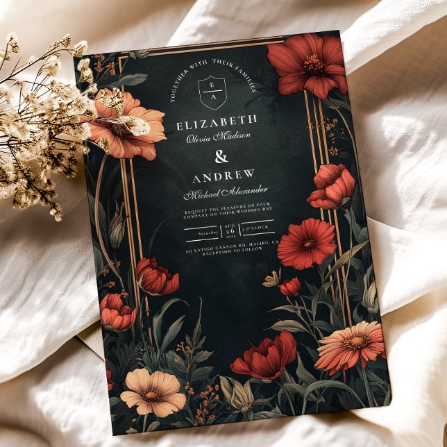 Klassisk Art Nouveau Blommig Bröllop Inbjudningar (Skapare uppladdad)