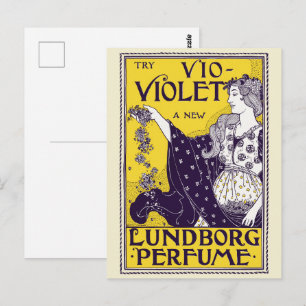 Klassisk Art Nouveau Kvinna Lila Blommor Konstverk Vykort