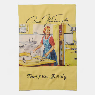 Klassisk återgrafik, monogram färgstark Gult Kökshandduk