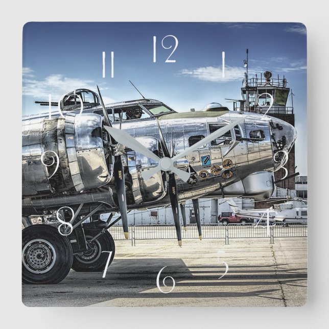 Klassisk b-17 wwii-bombare fyrkantig klocka (Framsida)