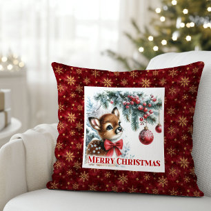 Klassisk Baby Fawn Snöig Skog Barn Julpresent Kudde