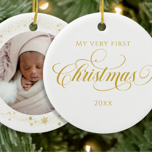 Klassisk Baby-fotojulprydnad Julgransprydnad Keramik