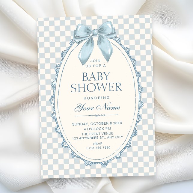 Klassisk baby shower med blå band inbjudningar (Skapare uppladdad)