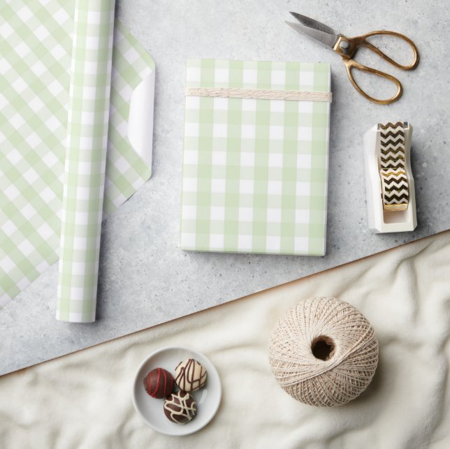 Klassisk Baby Shower Pastellgrön Gingham & Rutig Presentpapper (Hantverk)