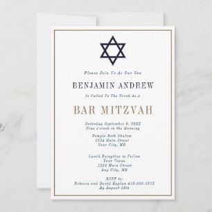 Klassisk Bar Mitzvah i marinblått och guld Inbjudningar
