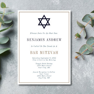 Klassisk Bar Mitzvah i marinblått och guld Inbjudningar