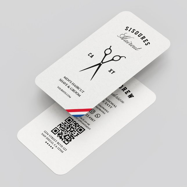 Klassisk Barbershop Barber Rött vitt blått Modern Visitkort (Classic Barbershop Barber Red White Blue Modern Business Card
)