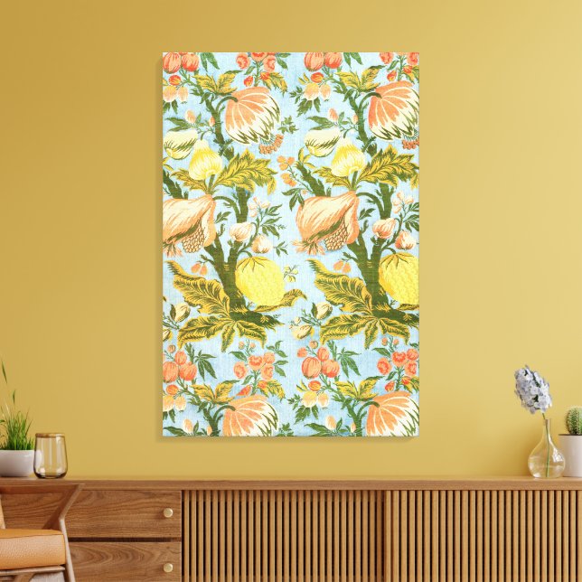 Klassisk Barock Blommig Frukt Damast Tyg Canvastryck (Insitu (Vardagsrum))