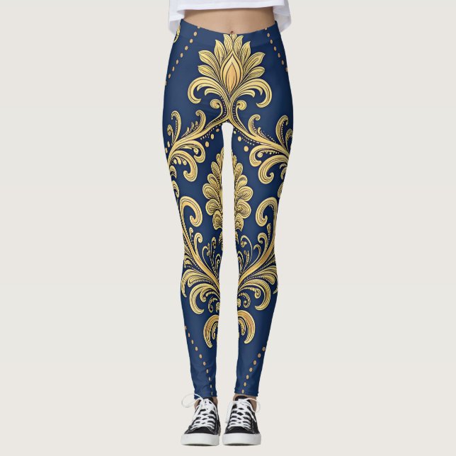 Klassisk Barock Ornamenterad Guld Leggings (Framsida)