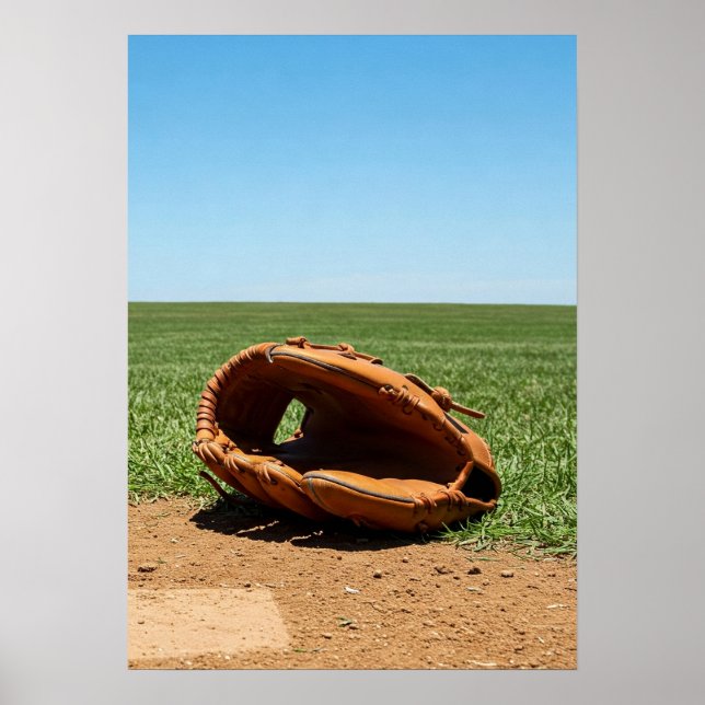 Klassisk basebollhandske på infältets jord poster (Framsidan)