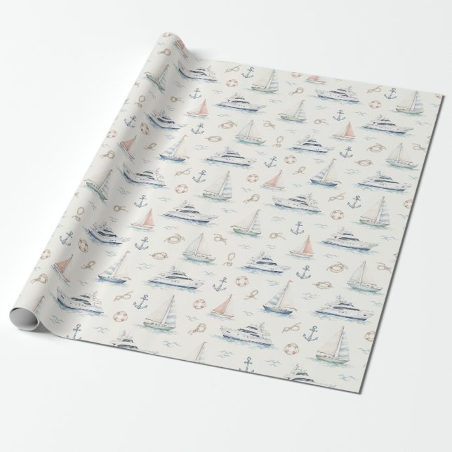 Klassisk båtankare Akvarell Marinpresent Presentpapper (Utrullad)