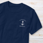 Klassisk båtankare kapar marin blå t shirt<br><div class="desc">Kaptenens marinblå t-shirt med marintemat med en vit illustration av ett ankare och deras namn och båtens namn i modern vit skrift.</div>