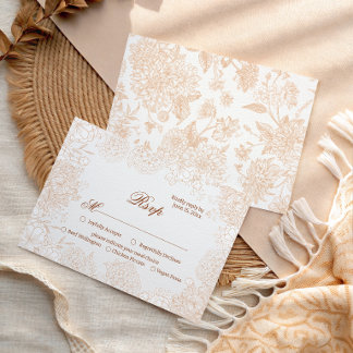 Klassisk Beige Blommig RSVP Elegant Bröllopsskrift OSA Kort