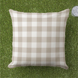 Klassisk Beige Vit Gingham Plaid Rutig Kudde