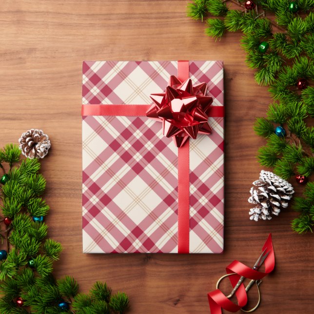 Klassisk benvit diagonal mönster burgundy presentpapper (Julgåva)