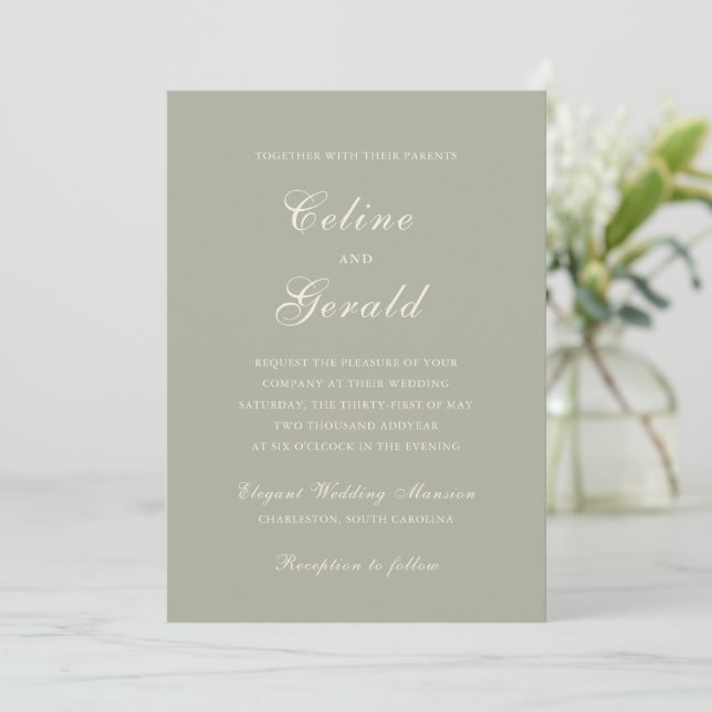 Klassisk beräknad Grönt Elegant bröllop Inbjudningar (Stående Fram)