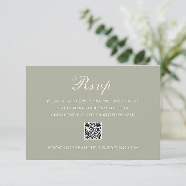 Klassisk beräknad Grönt QR-kod Elegant bröllop OSA Kort (Stående Fram)