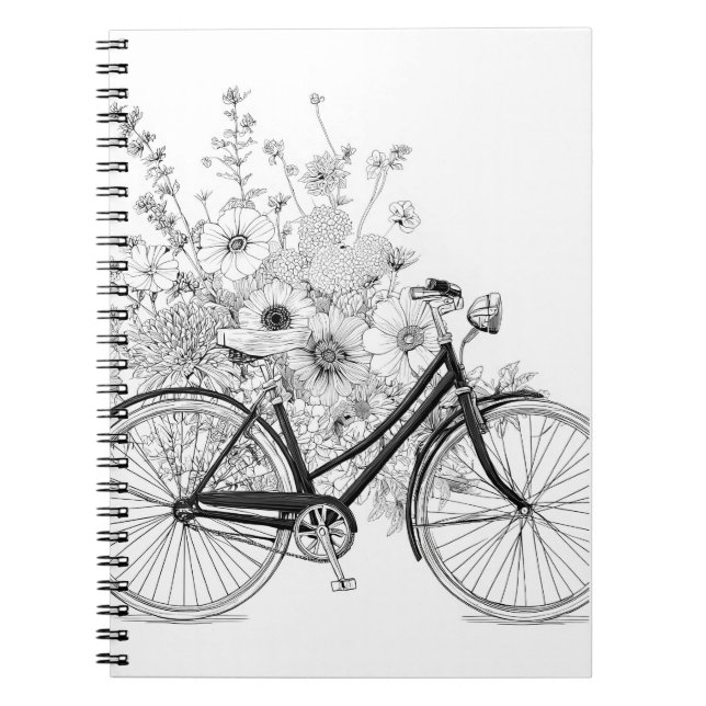 Klassisk Bicycle Bloom Line Art Design Anteckningsbok (Framsidan)