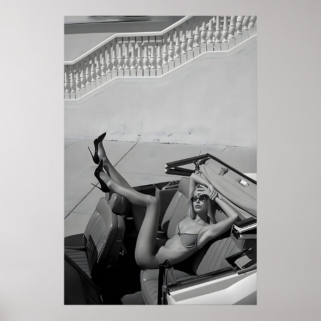Klassisk bil mode tryck kvinna i bikini, hög (Framsidan)