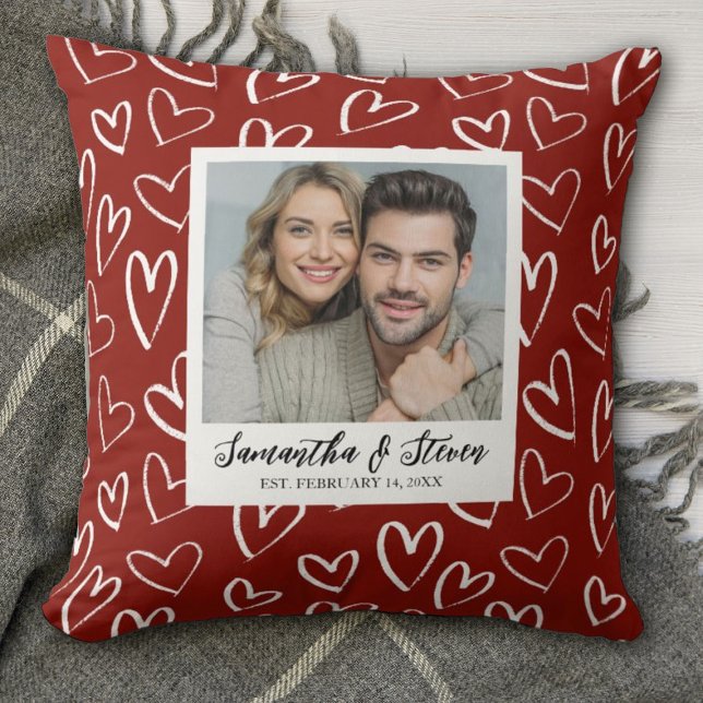 Klassisk bild på hjärtat för alla älskande kudde (A romantic Valentines Day keepsake pillow. Personalize it with your name, photo and established date)