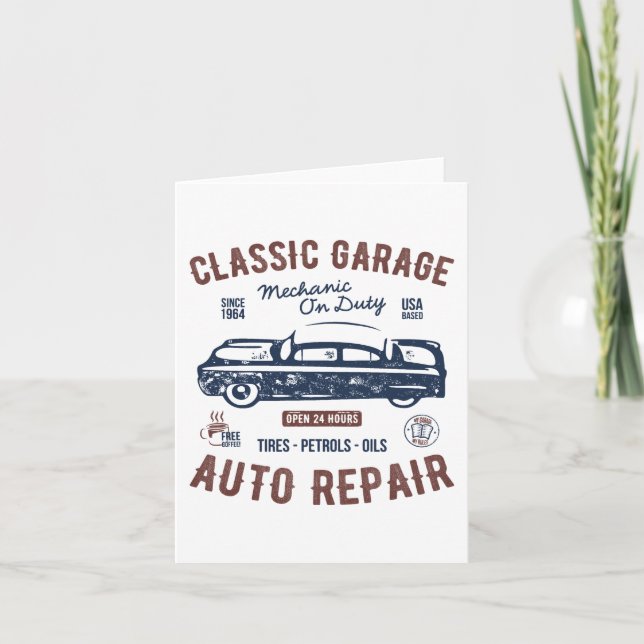 Klassisk bilgarage mekaniker i tjänst kort (Framsida)