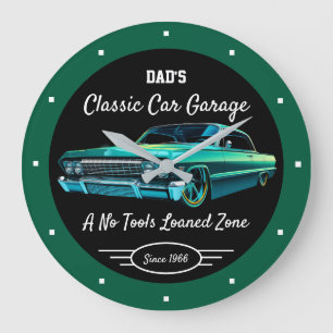 Klassisk bilgarage Pappas eller någons namn Grön Stor Klocka