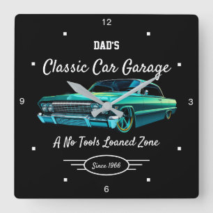 Klassisk bilgarage Pappas gröna bilnamn svart Fyrkantig Klocka