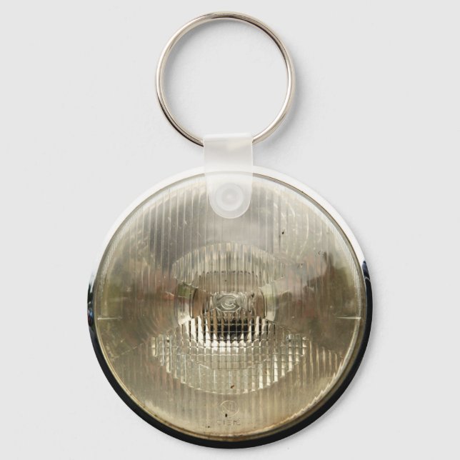 Klassisk bilstrålkastare med rund, genomskinlig gl nyckelring (Framsida)
