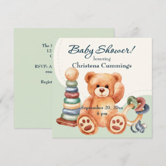 Klassisk björn och leksaker baby shower inbjudningar