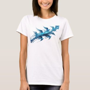 Klassisk Blå Abstrakt Fågel Mode Konst T Shirt