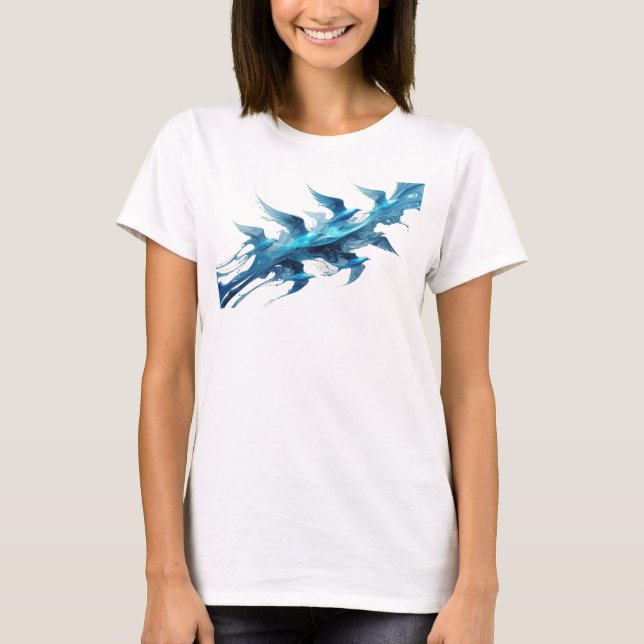 Klassisk Blå Abstrakt Fågel Mode Konst T Shirt (Framsida)