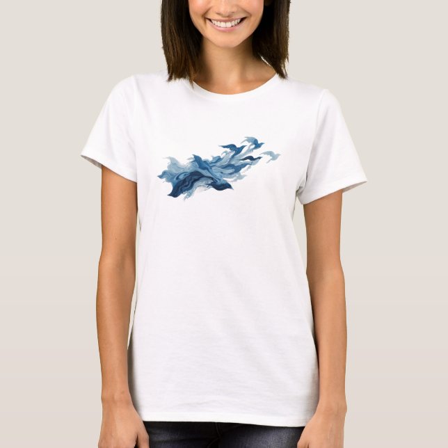 Klassisk Blå Abstrakt Fåglar Anpassad Skapelse T Shirt (Framsida)