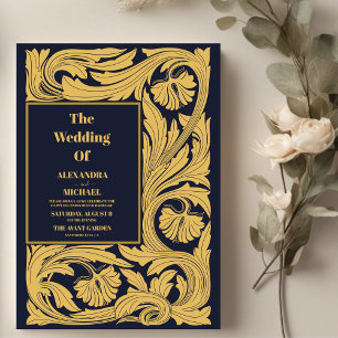 Klassisk blå Art nouveau Bröllop Inbjudningar