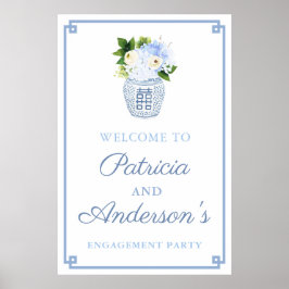 Klassisk blå blomkruka för förlovningsfest poster
