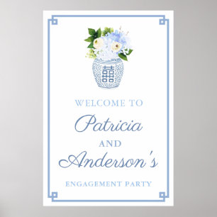 Klassisk blå blomkruka för förlovningsfest poster