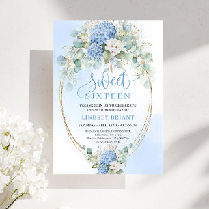 Klassisk blå blomster eukalyptus Sweet 16 inbjudan