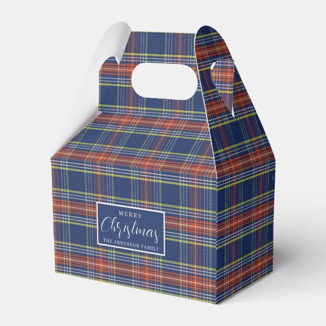 Klassisk blå bränd orange Tartan-rutig jul Presentaskar (Baksidan Sidan)