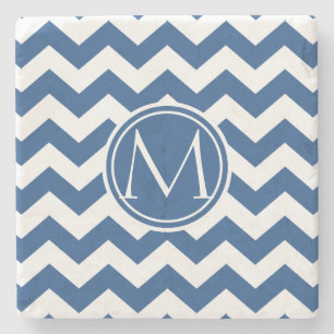 Klassisk blå Chevron Monogrammed Stenunderlägg