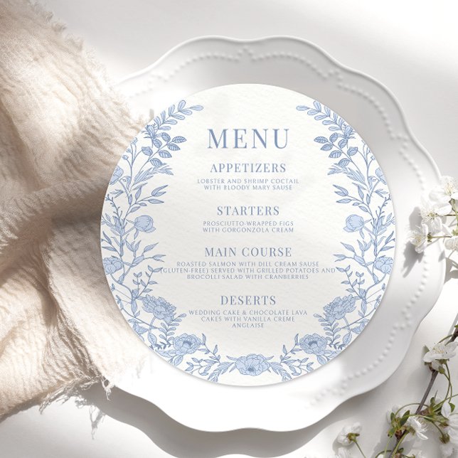 Klassisk blå chinoiserie bröllop round Flat Menu Meny (Skapare uppladdad)