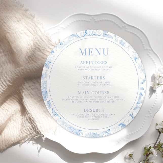 Klassisk blå chinoiserie bröllop round Flat Menu Meny (Skapare uppladdad)